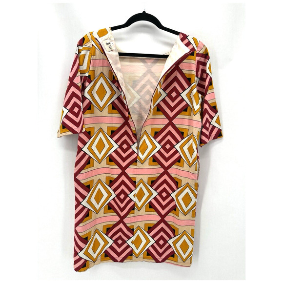 Samuji‎ Shift Dress Retro Geometric Print FR 36 US 4 Midi Mod Indie Boho Resort - Picture 2 of 11